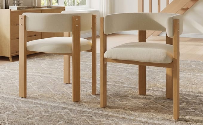 REDOM - Eetkamerstoel Set Van 2 - Ergonomisch - Modern - Metaal Met Houtlook - Beige/Naturel - 47 × 48 × 72,5 cm