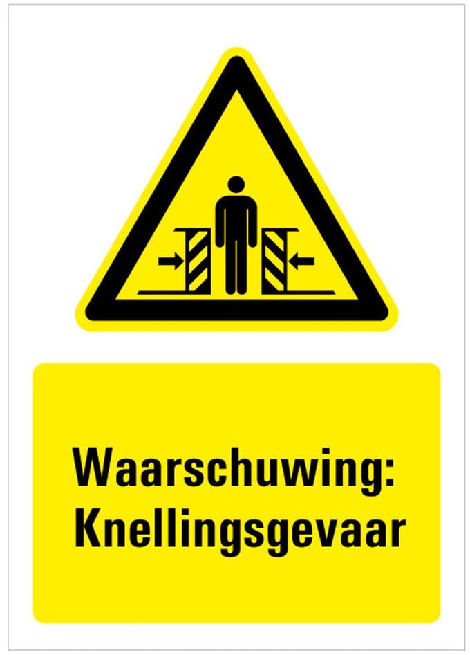 Waarschuwing voor knellingsgevaar bord met tekst 148 x 210 mm