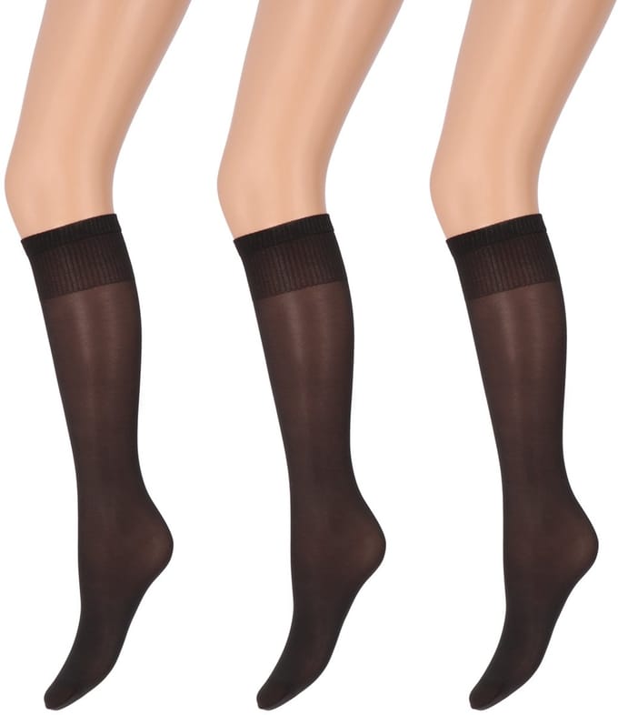 Marianne - Dames Kneehighs Shiny Panty - 35Den - 3-Pack - Maat One Size - Almost black