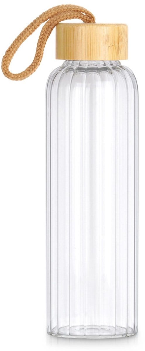 Vilde - Borosilicaatglazen Waterfles - 500ml - Bamboe Dop - Siliconen Afdichting