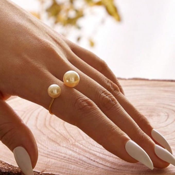 1 pièce Bague ouverte minimaliste ajustable style Ins avec perle d'imitation, pour femmes blanc