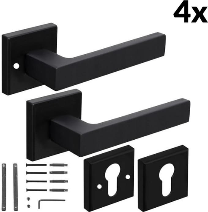 Ruhhy Zwarte Matte Deurklink voor Binnendeuren - Stijlvol en Functioneel - 4 Sets