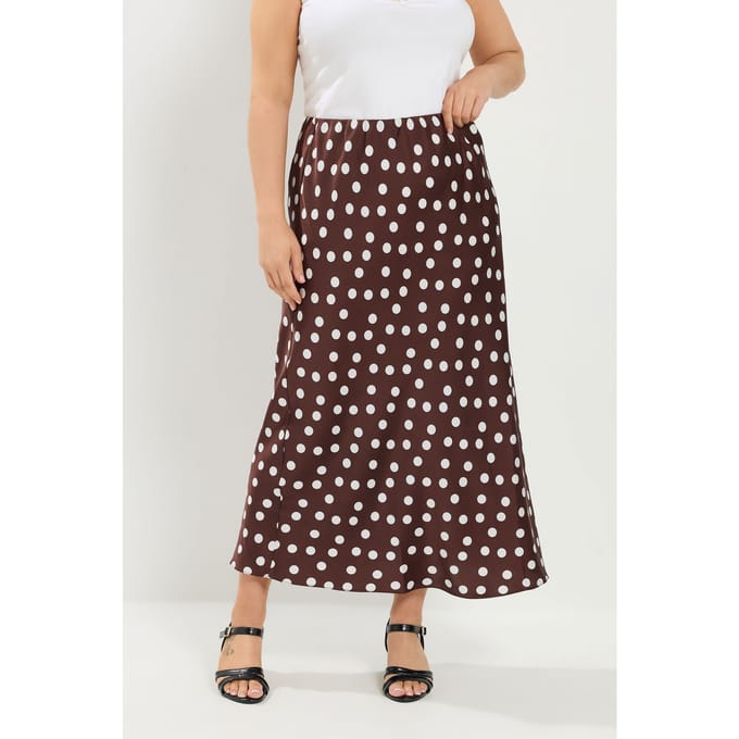 Yours Satijnen Rok Met Stippen In Chocoladebruin Size 44