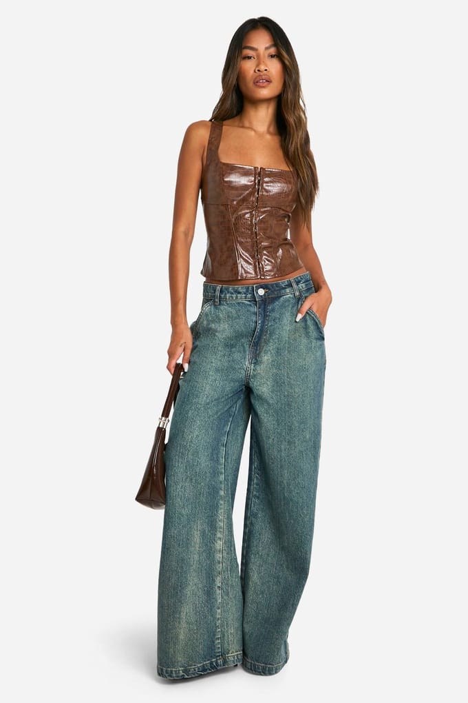 boohoo Dames Croc Nepleer Haak En Oog Korset | Bruin | Maat: 38