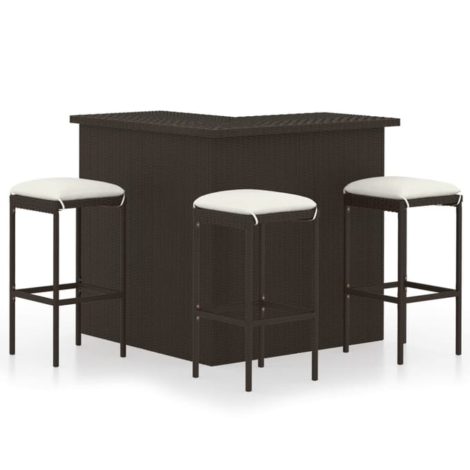 vidaXL - 4-delige - Tuinbarset - met - kussens - poly - rattan - bruin