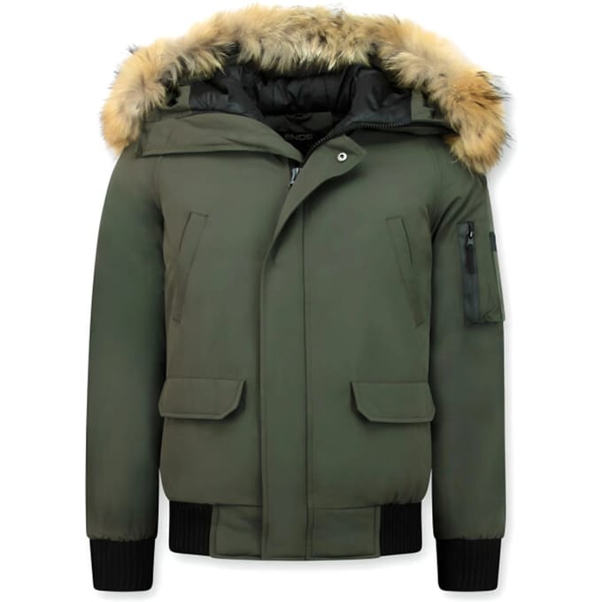 Enos Korte winterjas army met bontkraag
