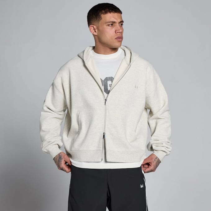 MP Men's Lift Oversized Loopback 2 Way Zip Hoodie - Romig Grijs Gemêleerd - M