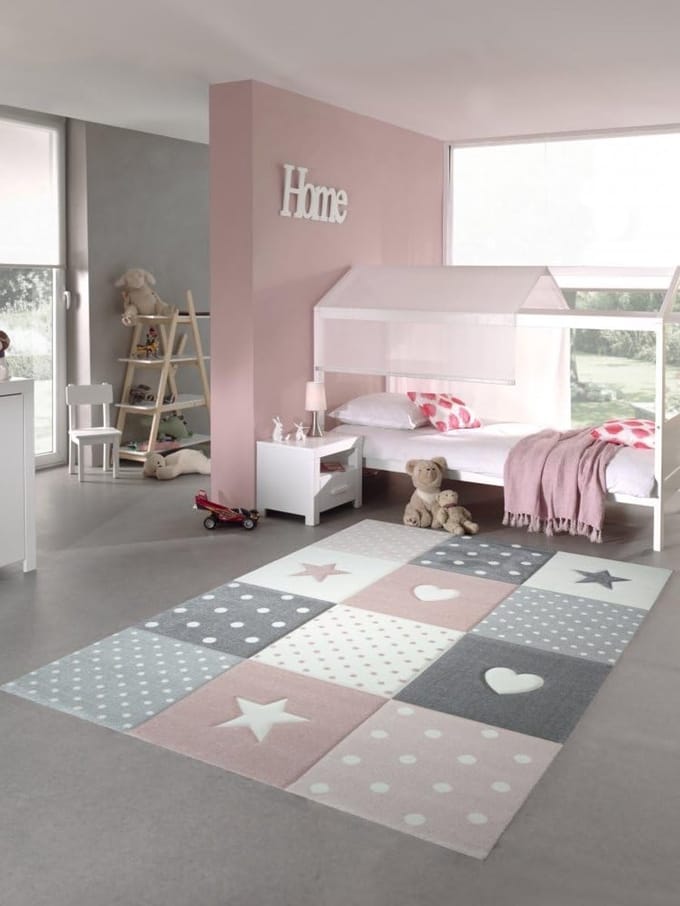 Speelkleed Kindertapijt voor Kinderkamer - Roze, Wit en Grijs - 160x230 cm