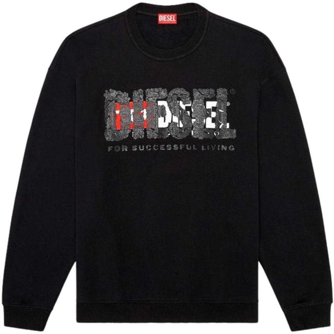 Diesel Heren Dubbel Vernietigd Logo Sweatshirt (Zwart)