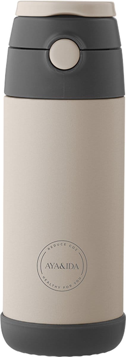 AYA & IDA - Drinking Bottle - Thermosfles - Waterfles - KIDS straw - 350ml - CREAM BEIGE