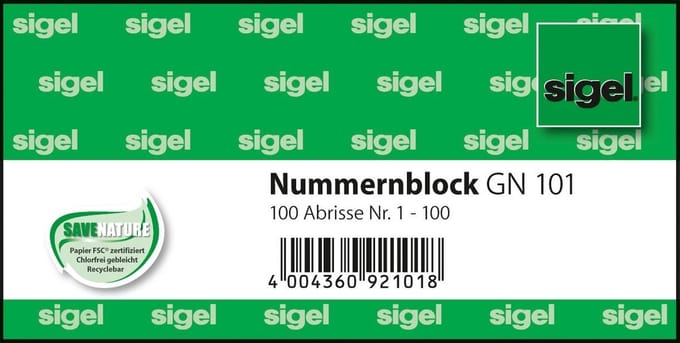 Sigel nummernblok 1-100, 105 x 50 mm, 100 vel