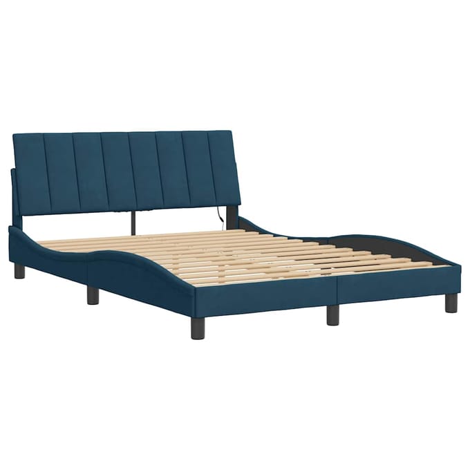 vidaXL - Bedframe - met - LED - zonder - matras - "Hanko" - - fluweel - blauw - 120x200 - cm