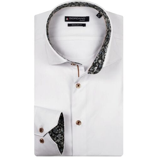 Giordano Overhemd Maggiore Semi Cutaway Two-Ply Plain Twill Subtle Contrast Optical White / male