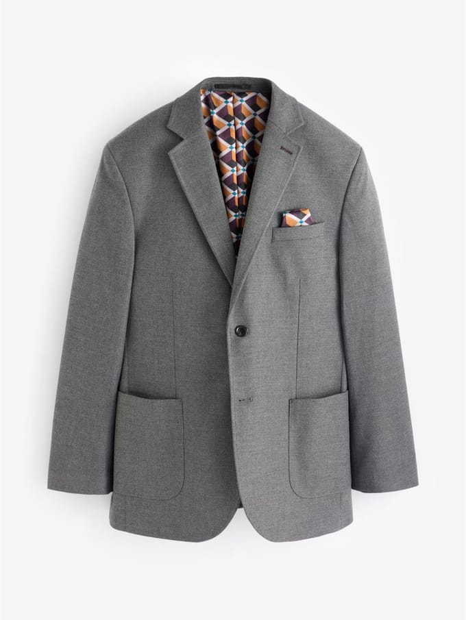 Next - Heren - Normale Pasvorm - Modieuze blazer met textuur - Grijs