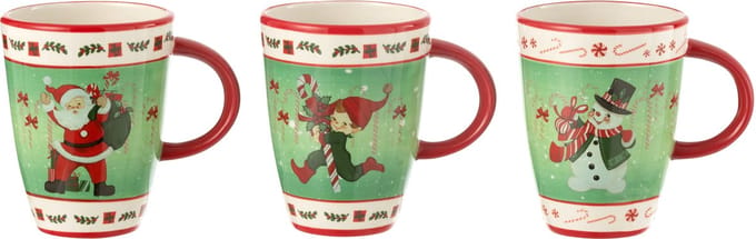 J-Line mok kerstmis Dolomite - keramiek - mix - 3 stuks