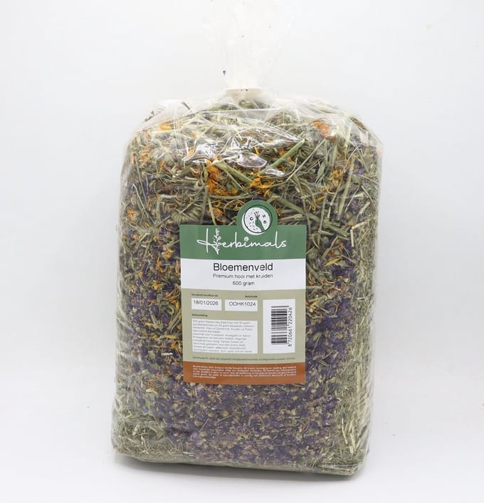 Herbimals Bloemenveld - 600 gram - Premium hooi met kruiden