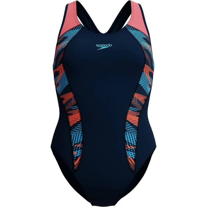 Speedo Placement Laneback Dames Sportbadpak - Marine/Oranje