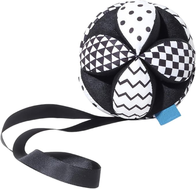 Sensorische Bal - Pluche Bal - Baby Ontwikkeling - Zachte Rammelaar - 23 Cm Diameter - Zwart Wit