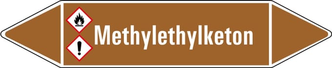 Methylethylketon leidingmarkering op vel 252 x 52 mm - 3 per vel