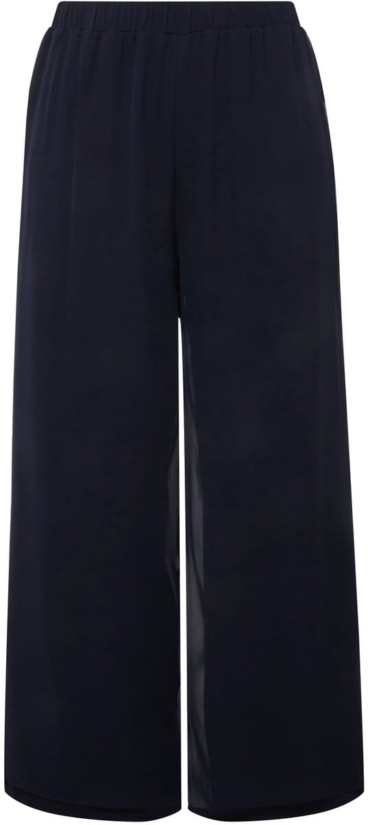 Ulla Popken - Dames - Chiffonbroek dubbellaags wijde pijp elastische tailleband - Marine - Maat 50+