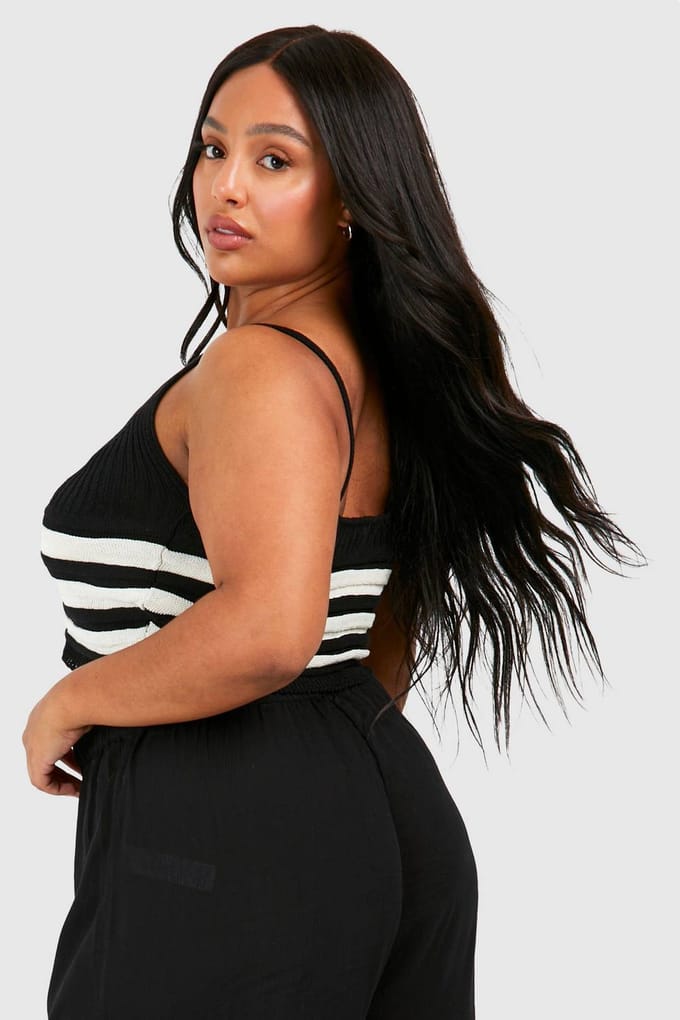 boohoo Dames Plus Gestreept Strappy Top | Zwart | Maat: 56