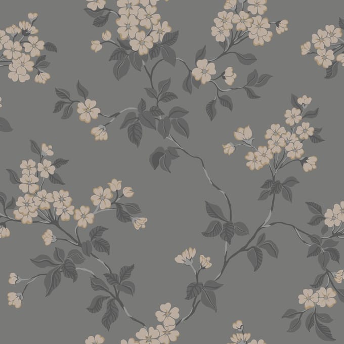 Duro Vliesbehang 679-04 - Blommor & Blad - Botanisch Grijs - 53cm x 10.05m