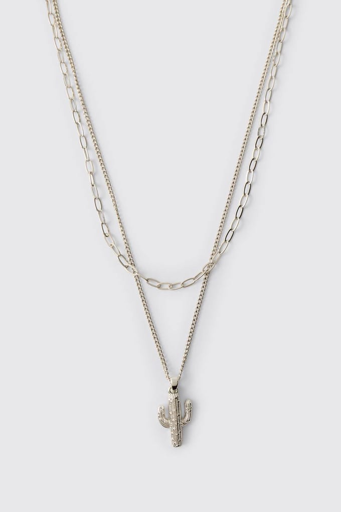 Gelaagde Ketting Met Cactushanger | Silver