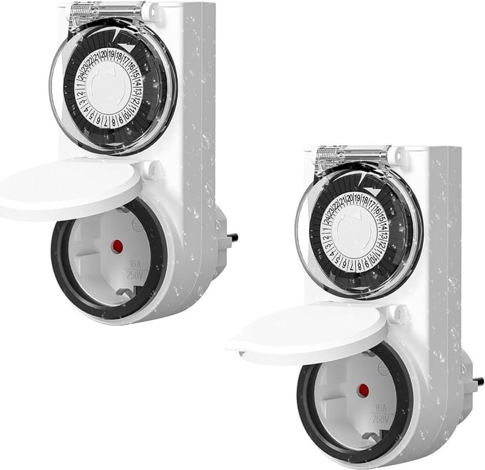 2x Mechanische Buitenstopcontact Timer met Kinderslot en Kap