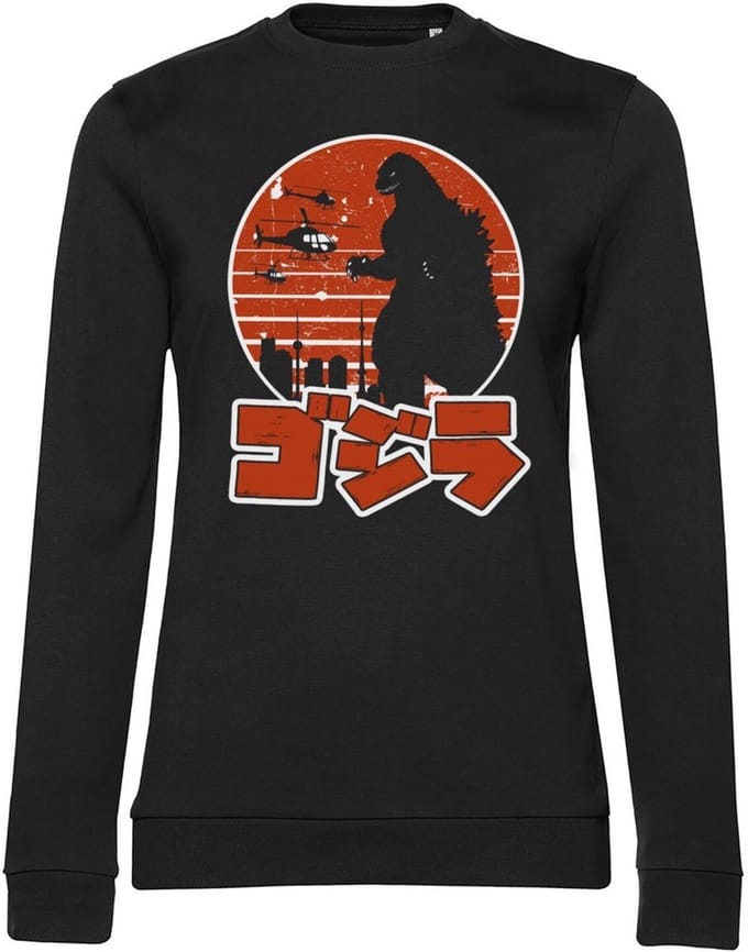 Godzilla Japans logo, meisjesachtig dames-sweatshirt, zwart