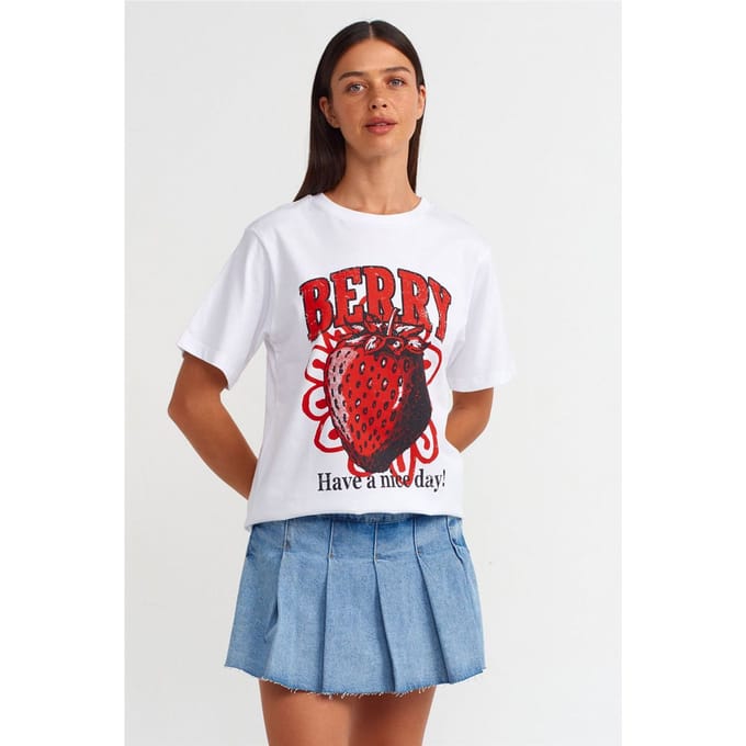 Dames Katoenen Bedrukt Crew Neck T-shirt