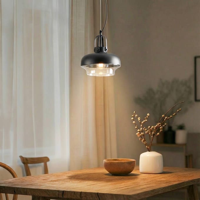 Avonni Hanglamp AV-5064-1BSY, kap van metaal en glas