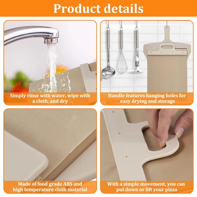 Pelle à pizza coulissante portable Pelle à pizza coulissante Palette à pizza coulissante Palette spatule antiadhésive avec tissu haute température beige