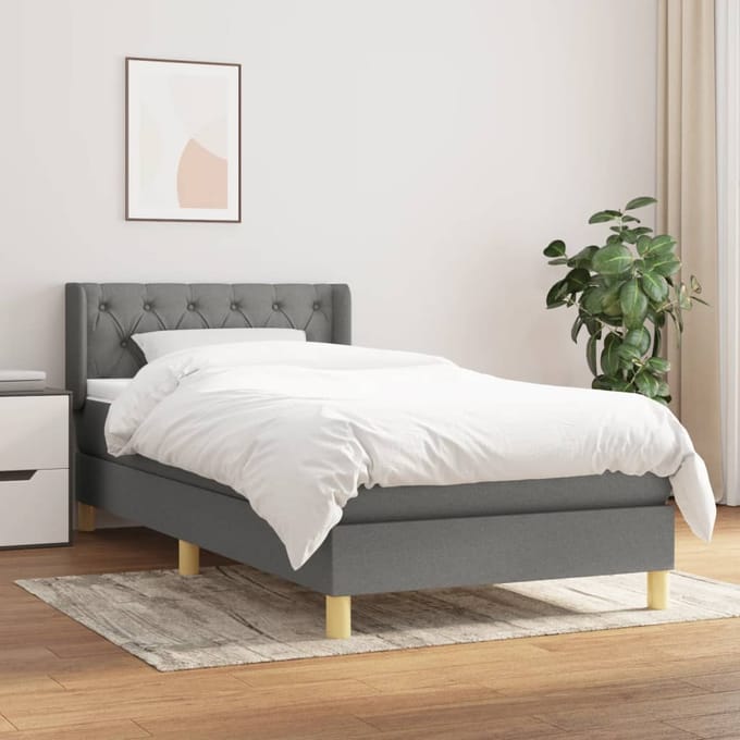 vidaXL - Boxspring - met - matras - stof - donkergrijs - 80x200 - cm