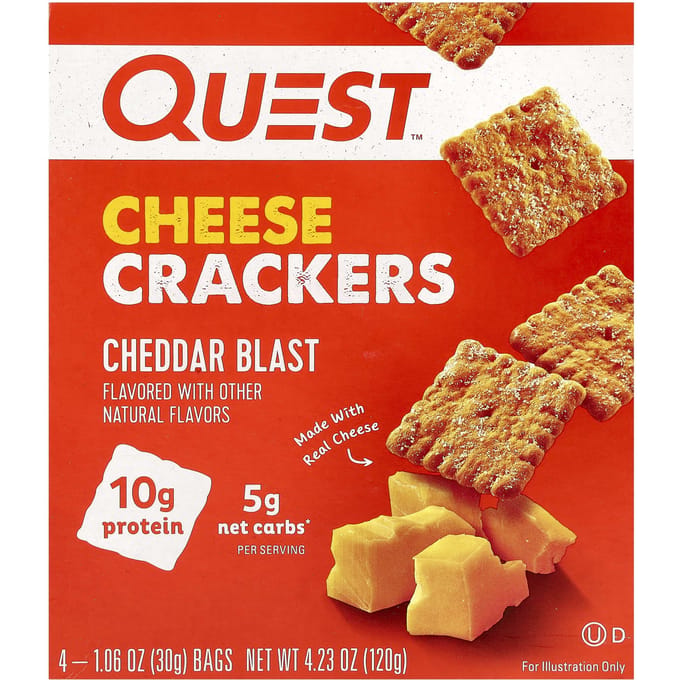 Quest Nutrition, Kaaskrakers, Cheddar Blast, 4 Zakjes, 1,06 oz (30 gram) Elk
