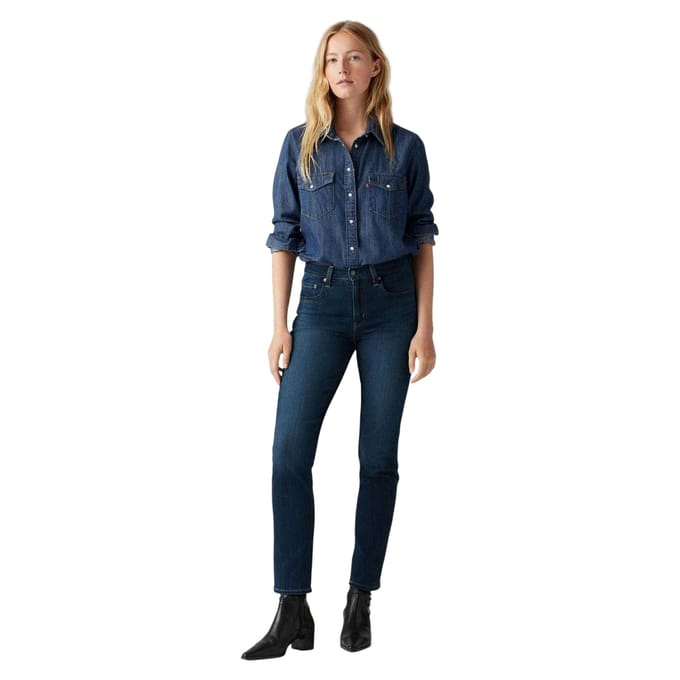 Levis Dames/Dames Hoog Rechte Jeans (Blauw)