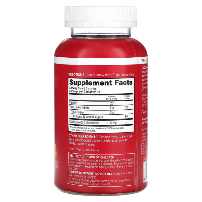 Qunol, gummies CoQ10, saveur orange crémeuse, 100 mg, 90 gummies (50 mg par bonbon gélifié)
