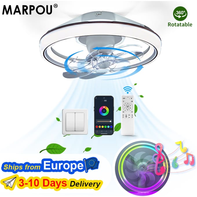 MARPOU Plafondventilatorlampen 90W 7-blads oscillerende ventilator Moderne plafondventilator met LED-licht Afstandsbediening Restaurant LED-ventilatorlamp