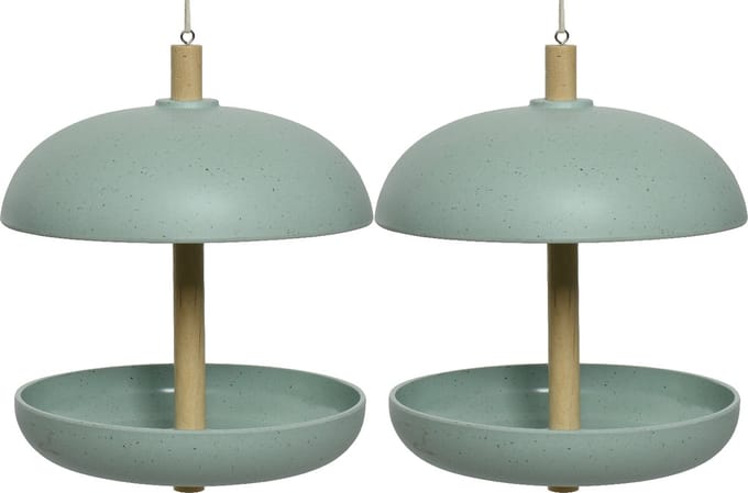 Decoris vogel voedersilo - 2x - bamboe hout - turquoise - 21 x 25 cm