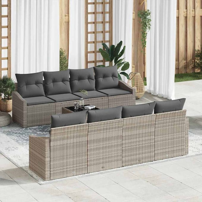 vidaXL Bankstel 9 st Lichtgrijs poly rattan