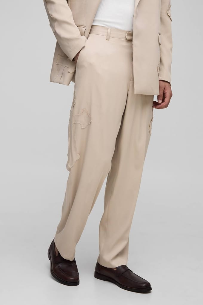 Ontspannen pasvorm kruisapplicatie pakbroek | Stone | Size Small