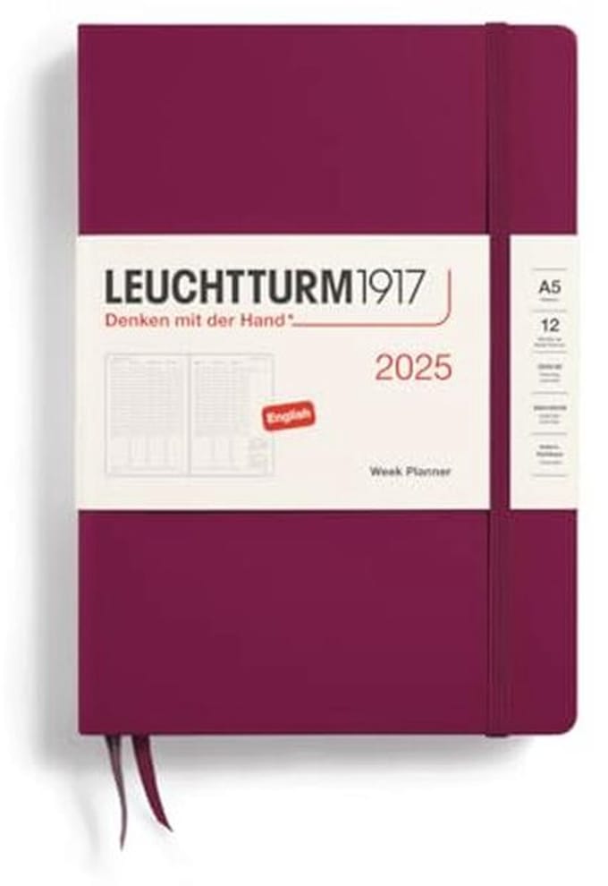 Weekplanner 2025 Medium A5 Hardcover - 12-Maands Kalender - Gelinieerd - Port Red