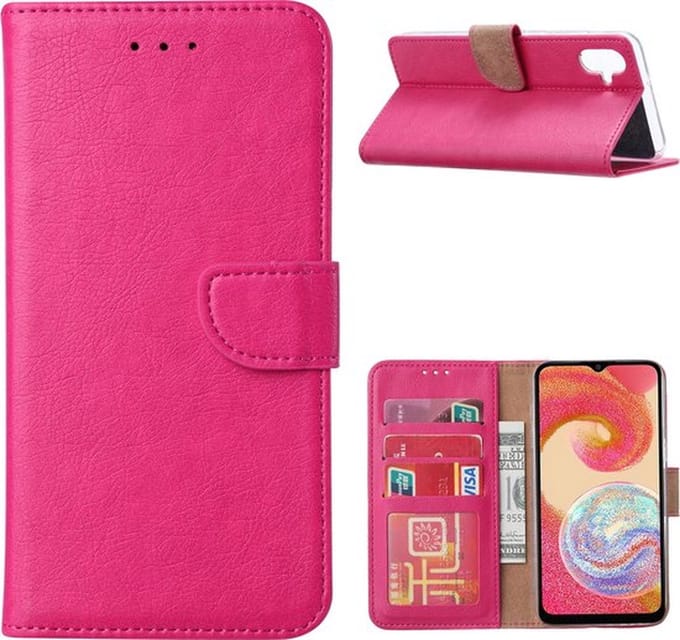 Hoesje Geschikt Voor Samsung Galaxy A04e - Bookcase Portemonnee - 3 Pasjesvakken - Magnetische Sluiting en Standfunctie - Roze - Ar202
