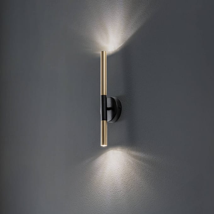 SIGMA Wandlamp Sopel Lux, 2-lamps, zwart/goud, hoogte 38 cm