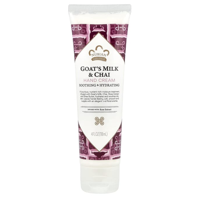 Nubian Heritage, Crème pour les mains, Lait de chèvre et Chai, 4 fl oz (118ml) white