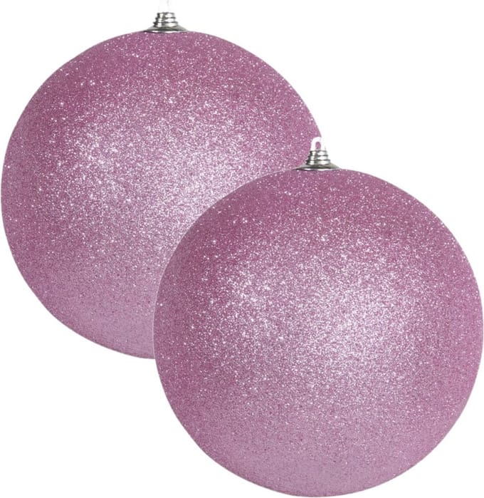 Othmar Decorations Kerstbal - 2x - groot - roze - D13,5 cm - kunststof - glitter afwerking - kerstversiering