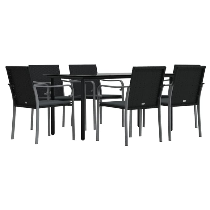 vidaXL - 7-delige - Tuinset - met - kussens - poly - rattan - en - staal