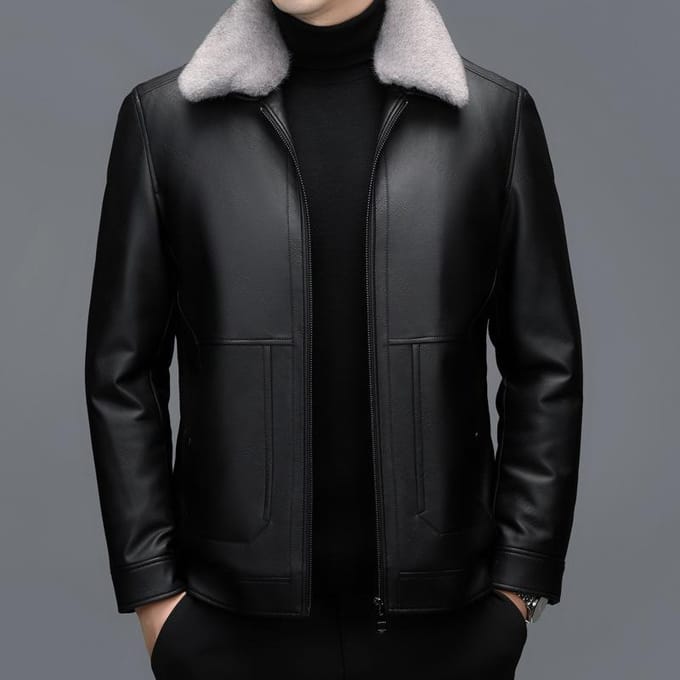 Winter Heren Echt Lederen Jas Kort Bont Eendelig Heren Verdikte Schapenvacht Jas Revers 4XL black