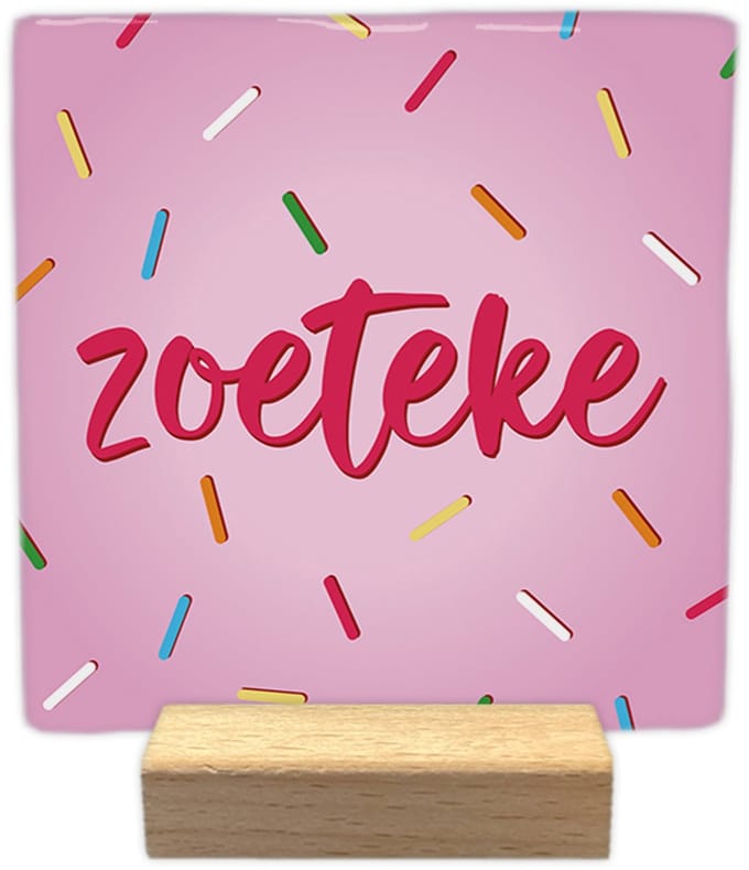Decoratie tegeltje met tekst - Zoeteke - keramisch - 10x10 cm - inclusief houder