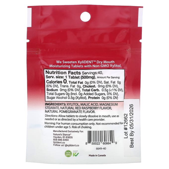 XyliDENT, Monddroogheid Hydraterende Tabletten, met Xylitol, Granaatappel Framboos, 40 Tabletten, 0,70 oz (20 gram)