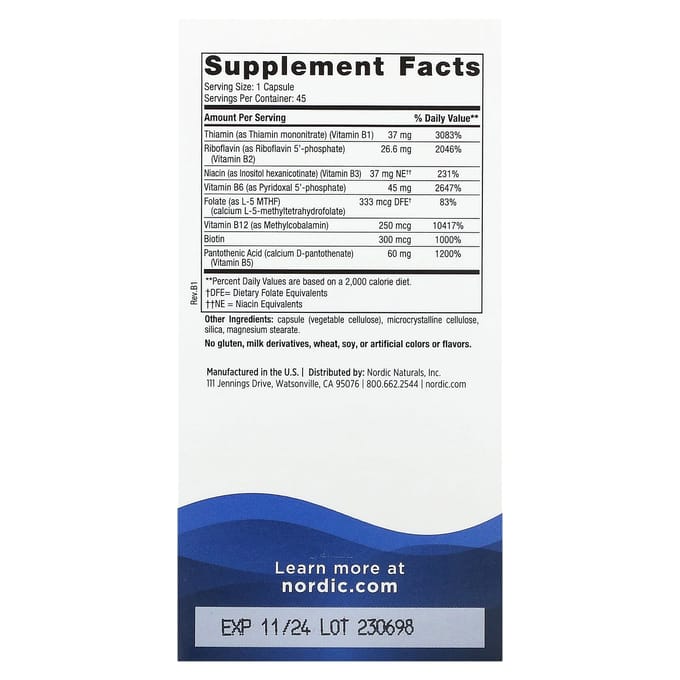 Nordic Naturals, Vitamine B Complex, 45 Capsules